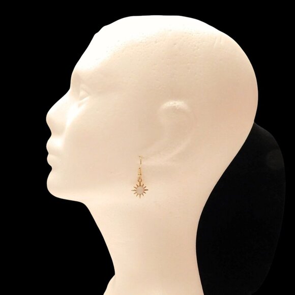 Celestial Gold Crystal Sun Earrings (On A Gold-Tone Fish Hook Style Ear Wires) - Picture 3 of 3